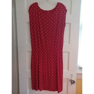 Talbots red polkadot knit dress LPetite sleeveless elastic waist comfort modest